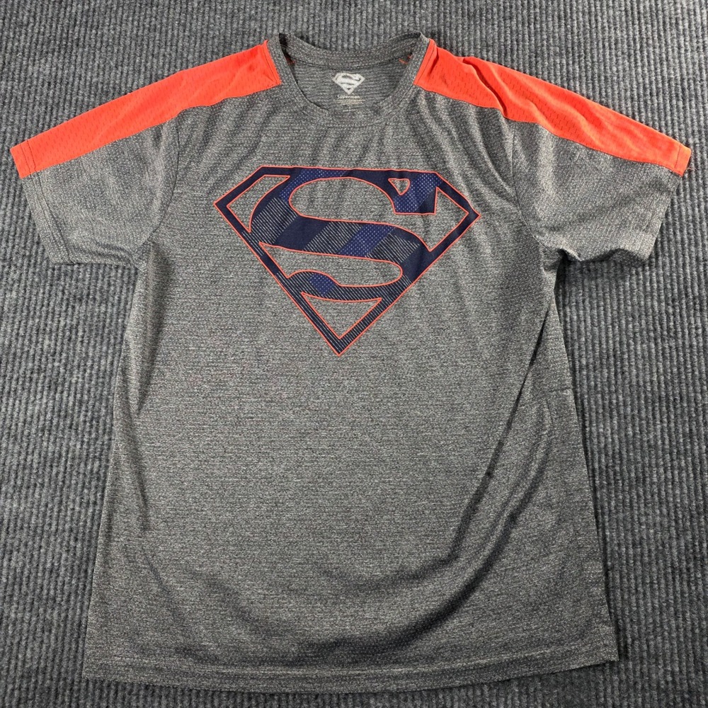Superman‎ Graphic T-Shirt Gray Orange Performance Activewear Top Small DC Comics